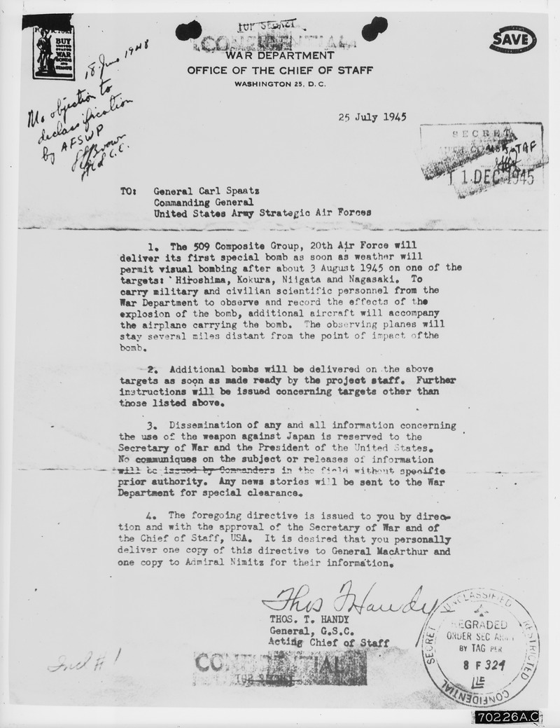 lossy-page1-800px-Letter_received_from_General_Thomas_Handy_to_General_Carl_Spaatz_authorizing_the_dropping_of_the_first_atomic_bomb_-_NARA_-_542193.tif